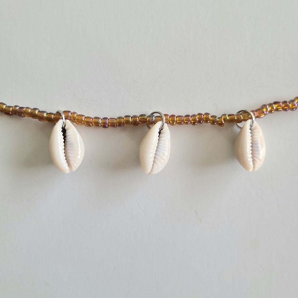 Brown Shell Beaded Ankle Bracelet - Picture 3 of 6